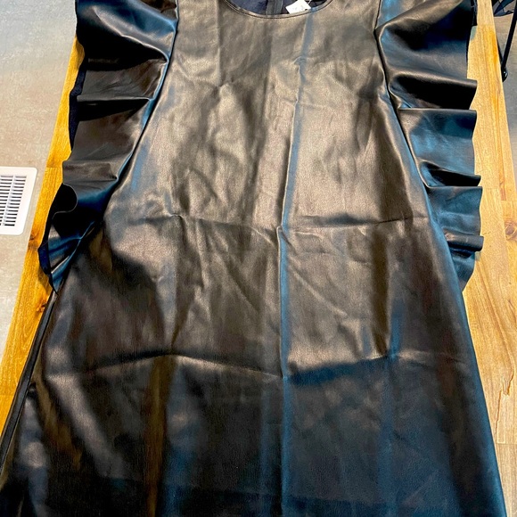 Zara faux leather knit black ruffle side knit stretch dress new - Picture 2 of 3